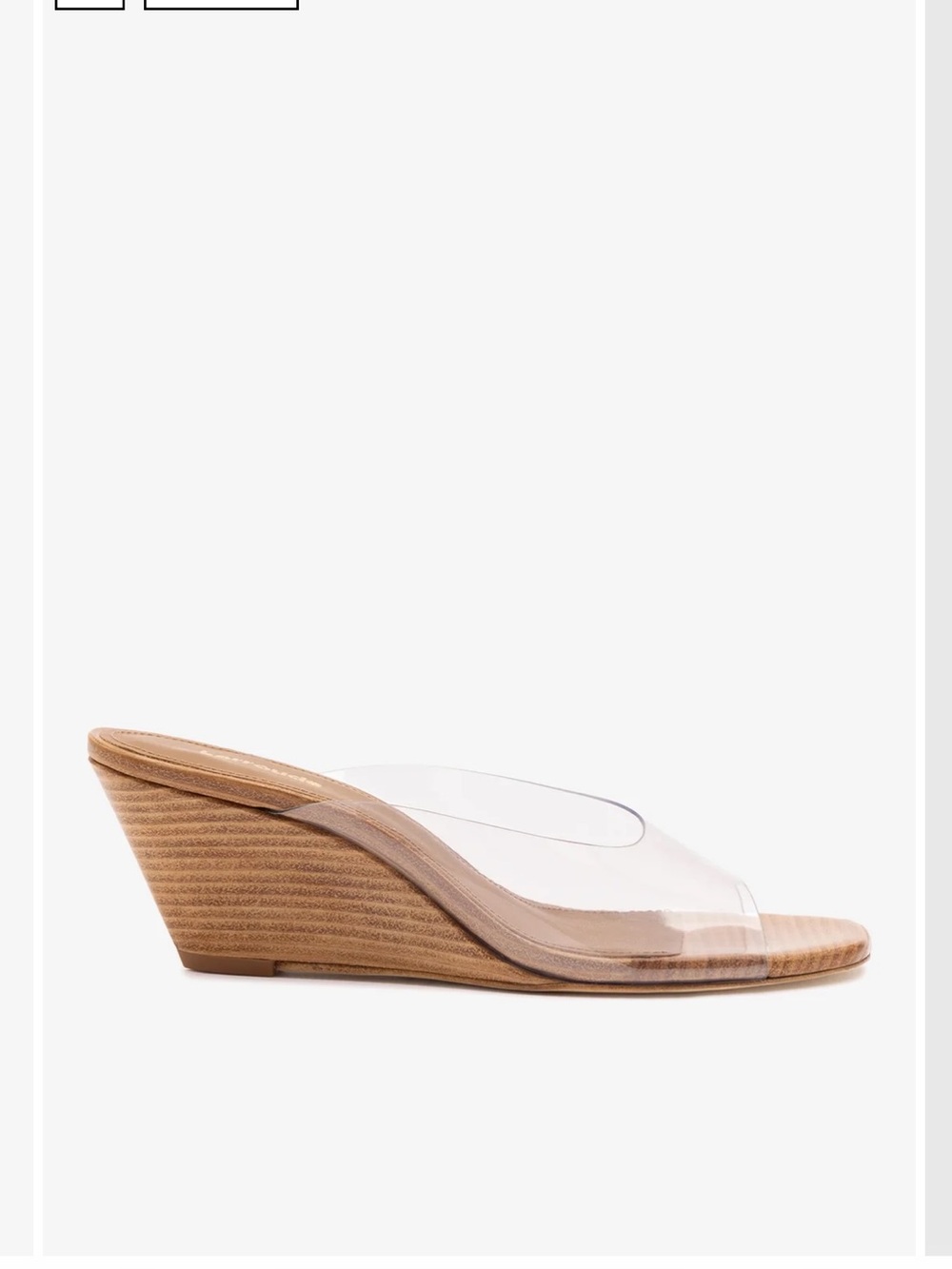 Larroude Clear Vinyl Wedge Mule with Tan Wood-Effect Heel